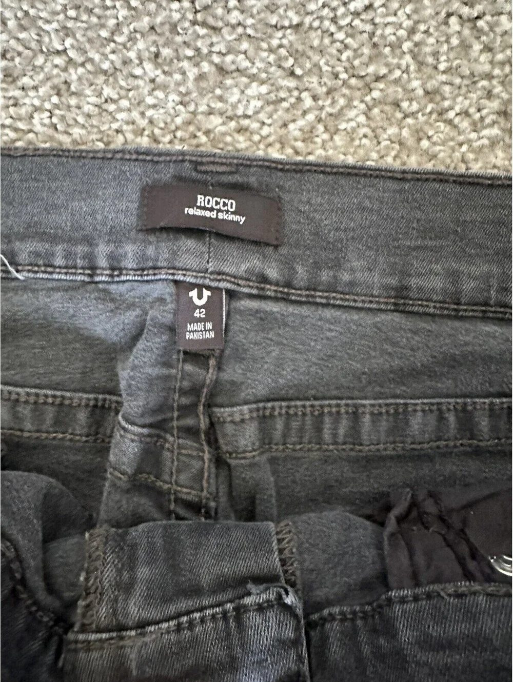 True Religion Rocco Flap SN Relaxed Skinny Jeans Washed Black Men’s Size 42 New